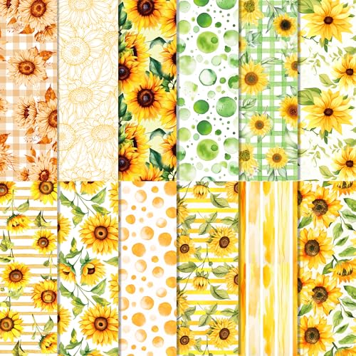 Sonnenblumen-Scrapbook-Papier, 24 Blatt Sonnenblumen-Muster, Papier, 30 x 30 cm, Blumenmuster, verschiedene Sonnenblumen, gemustert, doppelseitig, dekoratives Bastelpapier für DIY-Fotoalbum von BHNACIER