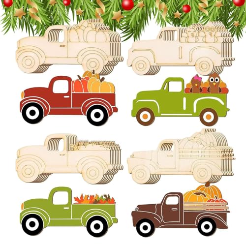BHOLI Weihnachtsfahrzeug aus unfertigen Holzscheiben, unlackierte Holzdekoration mit Lkw-Scheiben - Baumschmuck in Form von Weihnachtsfahrzeugen in Weiß von BHOLI