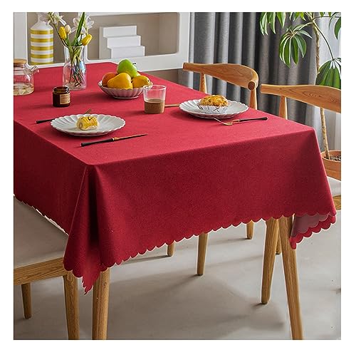 BHOMTY Rechteckig schmutzabweisende Tischdecke Baumwoll-Leinen-Tischdecke Wasserfeste, Pflegeleichte Oberfläche Rot 90 x 150 cm von BHOMTY