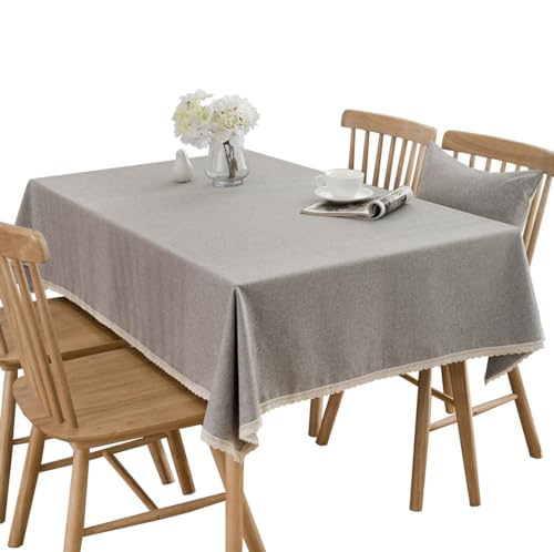 BHOMTY Rechteckige Tischdecke aus Baumwolle und Leinen für Esstisch, Couchtisch, Schreibtisch, maschinenwaschbar, Hellgrau, 140 x 200 cm von BHOMTY