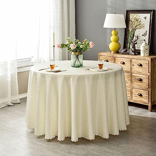 BHOMTY Runde Jacquard-Tischdecke Schützt und dekoriert den Tisch Geeignet für Haus, Hotel Restaurant, Hochzeit Bankett, Büro Treffen Beige Durchmesser 160 cm von BHOMTY