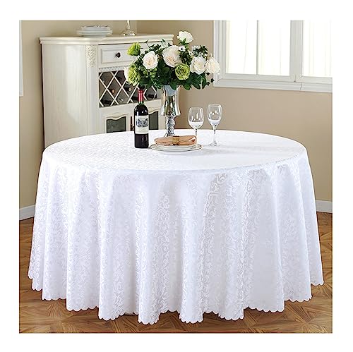 BHOMTY Runde Jacquard-Tischdecke Schützt und dekoriert den Tisch Geeignet für Haus, Hotel Restaurant, Hochzeit Bankett, Büro Treffen Weiß Durchmesser 260 cm von BHOMTY