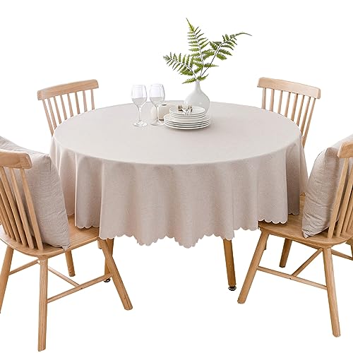 BHOMTY Runde Tischdecke aus Baumwolle und Leinen, schmutzabweisend, geeignet für Esstische, Couchtische, Balkone und Gärten Khaki, Durchmesser 280 cm von BHOMTY