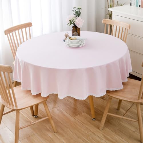 BHOMTY Runde Tischdecke aus Baumwollleinen, geeignet für Esstische, Kaffeetische, maschinenwaschbar, Rosa, Durchmesser 100 cm von BHOMTY