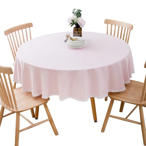 BHOMTY Runde Tischdecke aus Baumwollleinen, geeignet für Esstische, Kaffeetische, maschinenwaschbar, Rosa, Durchmesser 100 cm von BHOMTY