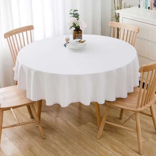 BHOMTY Runde Tischdecke aus Baumwollleinen, geeignet für Esstische, Kaffeetische, maschinenwaschbar, weiß, Durchmesser 100 cm von BHOMTY