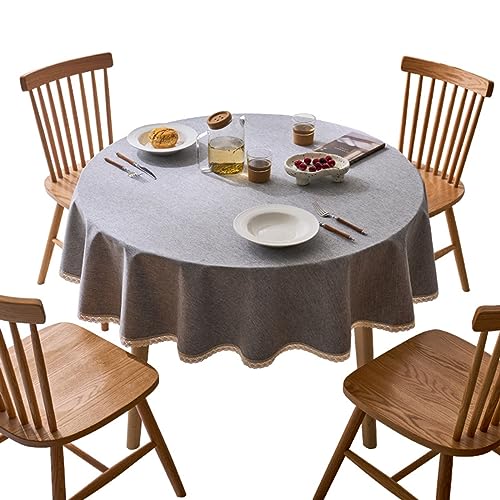 BHOMTY Runde Tischdecke aus schmutzabweisender Baumwolle und Leinen, geeignet für Esstische, Couchtische, Balkone und Gärten, Hellgrau-2, Durchmesser 160 cm BHOMTY Runde Tischdecke aus schmutzabweisender Baumwolle und Leinen, geeignet für Esstische, Couchtische, Balkone und Gärten, Hellgrau-2, Durchmesser 160 cm von BHOMTY