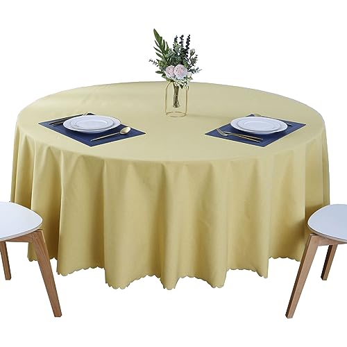 BHOMTY Runde schmutzabweisende Tischdecke Baumwoll-Leinen-Tischdecke Wasserfeste, Pflegeleichte Oberfläche Gelb Durchmesser 130 cm von BHOMTY