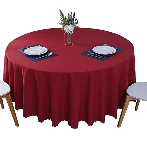 BHOMTY Runde schmutzabweisende Tischdecke Baumwoll-Leinen-Tischdecke Wasserfeste, Pflegeleichte Oberfläche Rot Durchmesser 130 cm von BHOMTY