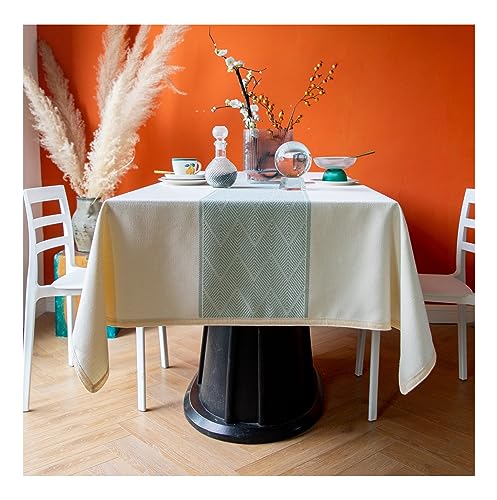 BHOMTY Tischdecke aus Baumwoll-Leinen mit Fransen Geeignet für Küchen-, ESS- und Couchtische Maschinenwaschbar Beige 100 x 160 cm von BHOMTY