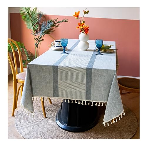 BHOMTY Tischdecke aus Baumwoll-Leinen mit Fransen Geeignet für Küchen-, ESS- und Couchtische Maschinenwaschbar Hellgrau 140 x 300 cm von BHOMTY