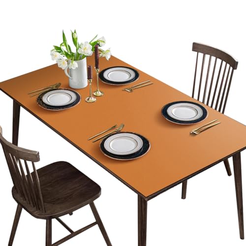 BHOMTY Tischdecke aus Leder, wasserdicht, Antifouling und rutschfest, leicht zu reinigen, Orange 60 x 60 cm von BHOMTY