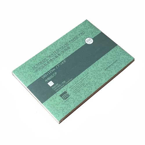 BHPAI Academy Aquarellpapierblock, Baumwolle, 100 % vierseitiges Dichtmittel, 300 g/m², perfekt für Aquarell, Gouache, Tinte, Acryl-Malpapier, 32 K (kaltgepresst (300 g/m²), 12,5 x 18 cm von BHPAI