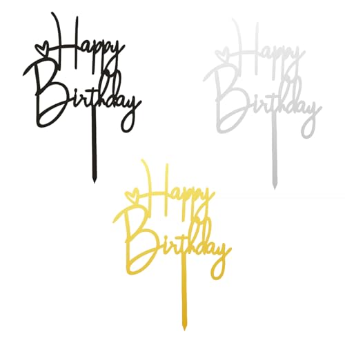 BHSTTNIXP 3 Stück Happy Birthday-Kuchenaufsätze, wiederverwendbare Acryl-Kuchendekoration für Geburtstagsdekoration, Schwarz, Gold und Silber BHSTTNIXP 3 Stück Happy Birthday-Kuchenaufsätze, wiederverwendbare Acryl-Kuchendekoration für Geburtstagsdekoration, Schwarz, Gold und Silber von BHSTTNIXP