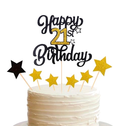 BHSTTNIXP Tortenaufsatz "Happy 21st Birthday", Dekoration für Sie und Ihn, schwarz-goldener Glitzer-Kucheneinsatz BHSTTNIXP Tortenaufsatz "Happy 21st Birthday", Dekoration für Sie und Ihn, schwarz-goldener Glitzer-Kucheneinsatz von BHSTTNIXP