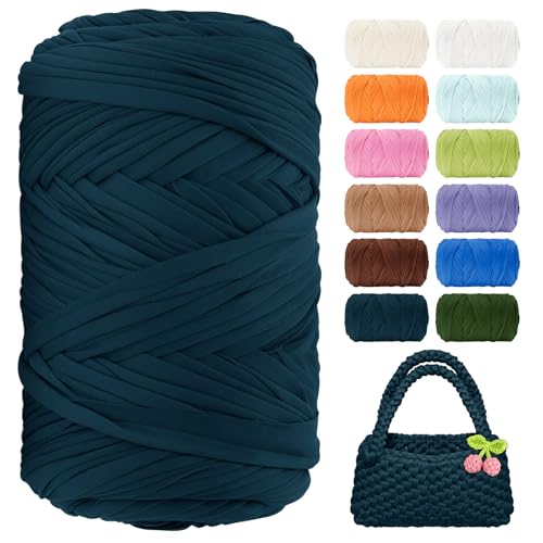 T-Shirt-Garn, 130 Meter, Anfänger, Häkelgarn, 400 g, elastischer Stoff, dicke T-Shirt-Garne zum Häkeln, Stricken, Taschen, Körbe, Teppiche, Untersetzer, Bastelarbeiten, Heimdekoration (Pfauenblau) T-Shirt-Garn, 130 Meter, Anfänger, Häkelgarn, 400 g, elastischer Stoff, dicke T-Shirt-Garne zum Häkeln, Stricken, Taschen, Körbe, Teppiche, Untersetzer, Bastelarbeiten, Heimdekoration (Pfauenblau) von BHUCUTU