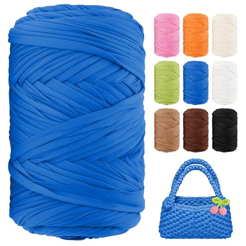 T-Shirt-Garn, 130 Meter, Anfänger, Häkelgarn, 400 g, elastischer Stoff, dicke T-Shirt-Garne zum Häkeln, Stricken, Taschen, Körbe, Teppiche, Untersetzer, DIY-Handwerk, Heimdekoration (Jeansblau) von BHUCUTU
