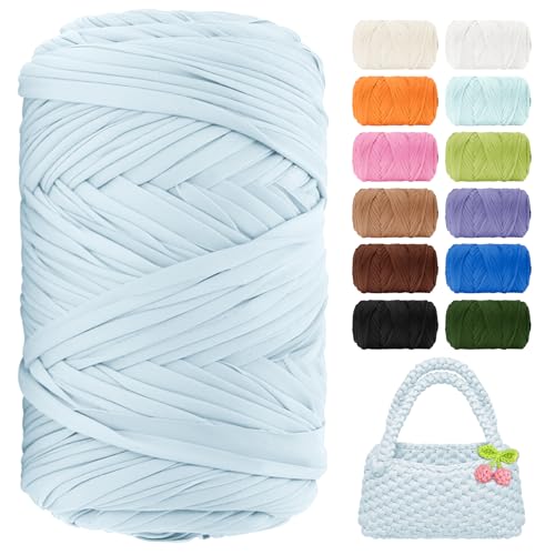 T-Shirt-Garn, 130 Meter, Anfänger, Häkelgarn, 400 g, elastischer Stoff, dicke T-Shirt-Garne zum Häkeln, Stricken, Taschen, Körbe, Teppiche, Untersetzer, DIY-Handwerk, Heimdekoration (Wasserblau) von BHUCUTU