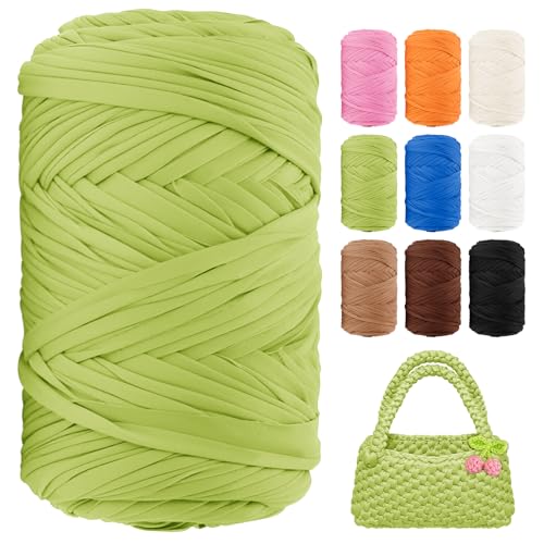 T-Shirt-Garn, 130 Meter, Anfänger, Häkelgarn, 400 g, elastischer Stoff, dicke T-Shirt-Garne zum Häkeln, Stricken, Taschen, Körbe, Teppiche, Untersetzer, DIY-Handwerk, Heimdekoration (grün) von BHUCUTU