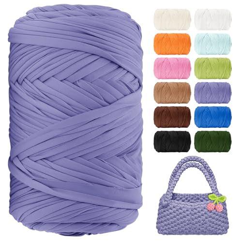 T-Shirt-Garn, 130 Meter, Anfänger, Häkelgarn, 400 g, elastischer Stoff, dicke T-Shirt-Garne zum Häkeln, Stricken, Taschen, Körbe, Teppiche, Untersetzer, DIY-Handwerk, Heimdekoration (lila) von BHUCUTU