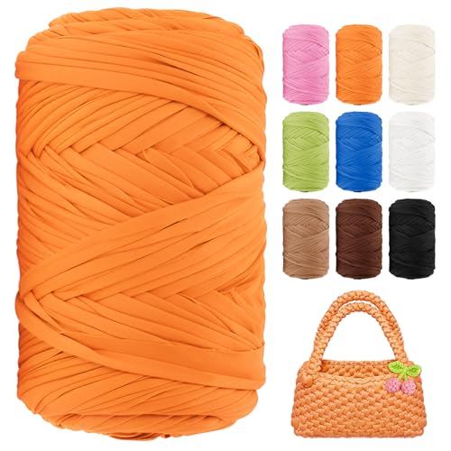 T-Shirt-Garn, 130 Meter, Anfänger, Häkelgarn, 400 g, elastischer Stoff, dicke T-Shirt-Garne zum Häkeln, Stricken, Taschen, Körbe, Teppiche, Untersetzer, DIY-Handwerk, Heimdekoration (orange) von BHUCUTU