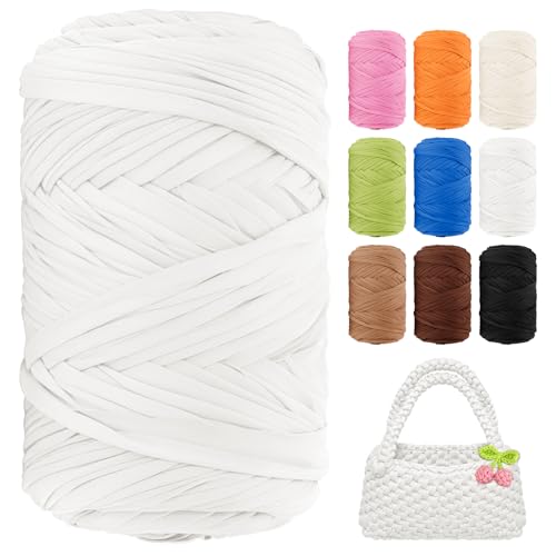 T-Shirt-Garn, 130 Meter, Anfänger, Häkelgarn, 400 g, elastischer Stoff, dicke T-Shirt-Garne zum Häkeln, Stricken, Taschen, Körbe, Teppiche, Untersetzer, DIY-Handwerk, Heimdekoration (weiß) von BHUCUTU