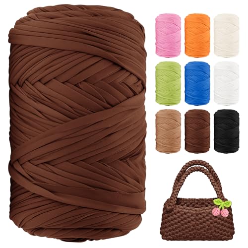 T-Shirt-Garn, 130 Meter, Anfänger, Häkelgarn, 400 g, elastischer Stoff, dickes T-Shirt-Garne zum Häkeln, Stricken, Taschen, Körbe, Teppiche, Untersetzer, Bastelarbeiten, Heimdekoration (Kaffee) von BHUCUTU