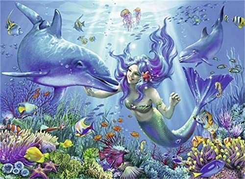 Diamond Painting-Set Bilder Groß Erwachsene/Kinder Delphin und Meerjungfrau 5D DIY Daiments Painting Full Drill Malen nach Zahlen Malerei Kits für Home Wall Decor Round Drill 40x60cm Diamond Painting-Set Bilder Groß Erwachsene/Kinder Delphin und Meerjungfrau 5D DIY Daiments Painting Full Drill Malen nach Zahlen Malerei Kits für Home Wall Decor Round Drill 40x60cm von BIAAF