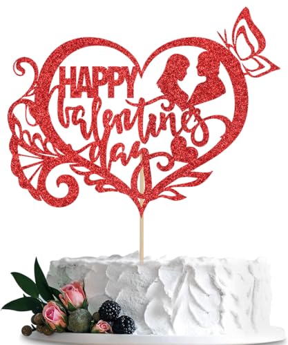 BIABISD Roter Glitzer, Happy Valentine's Day, Kuchendekoration, Valentinstagsparty-Dekoration, 2 Stück von BIABISD