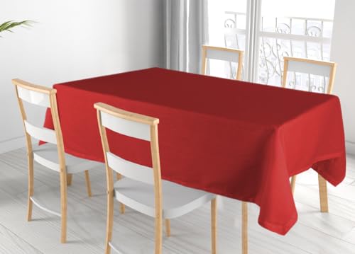 BIANCHERIAWEB Tischdecke für Küche, Wohnzimmer, aus Baumwolle mit einfarbigem Saum, verschiedene Farben, 140 x 300 cm, Rot von BIANCHERIAWEB
