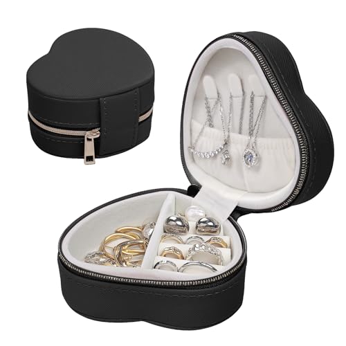 BIARCE Kleine Schmuckschatulle in Herzform für Mädchen, PU-Leder, Reise-Schmuckschatulle für Ringe, Ohrringe, Halsketten, Organisation, Mini-Schmuck-Organizer, Geschenk, Schwarz BIARCE Kleine Schmuckschatulle in Herzform für Mädchen, PU-Leder, Reise-Schmuckschatulle für Ringe, Ohrringe, Halsketten, Organisation, Mini-Schmuck-Organizer, Geschenk, Schwarz von BIARCE