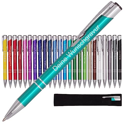 BIASTO Mitbringsel & Geschenk in Premium-Qualität: personalisierter Metall-Kugelschreiber mit Gravur, Stift mit Name (Aquamarin) von BIASTO