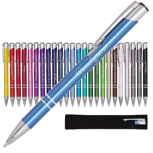 Mitbringsel & Geschenk in Premium-Qualität: personalisierter Metall-Kugelschreiber mit Gravur, Stift mit Name (Blau) von BIASTO