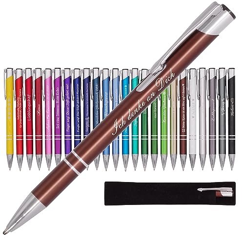 Mitbringsel & Geschenk in Premium-Qualität: personalisierter Metall-Kugelschreiber mit Gravur, Stift mit Name (Braun) von BIASTO
