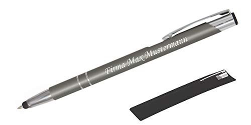 BIASTO Personalisierter Metall-Kugelschreiber mit Touch-Funktion und Namens-Gravur in Premium-Qualität (grau) von BIASTO