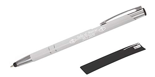 BIASTO Personalisierter Metall-Kugelschreiber mit Touch-Funktion und Namens-Gravur in Premium-Qualität (weiß) von BIASTO