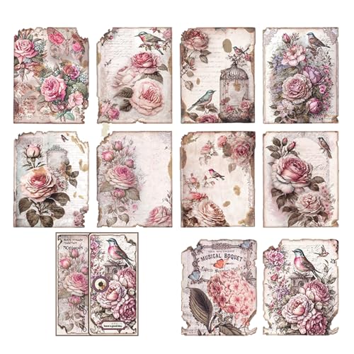 10 Stück Vintage Sticker,Scrapbooking Aufkleber,Vintage-Aufkleber Thema Rose Dekorative,Aesthetic Handy Stickers Book ZubehöR,Fotoalbum Journaling Retro Aufkleben,für Album Journal Notizbuchaufkleber von BIBITI