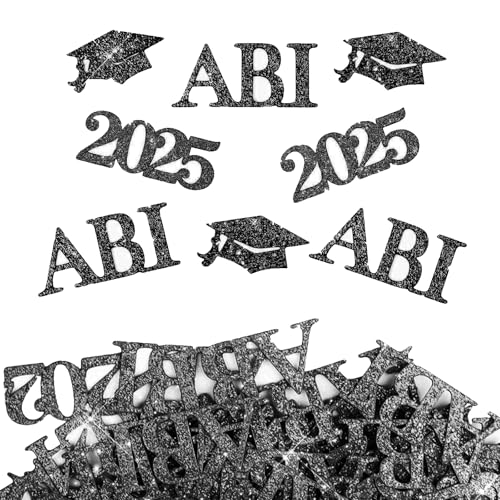 100 Stück Abitur Graduation Deko,2025 Absolventenhut Abschluss Abi Geschenke Konfetti,Bachelor Abschlussfeier Geschenk Dekoration Abschlusskonfetti,Prüfung Bestanden Party Schärpe Deco (schwarz) von BIBITI