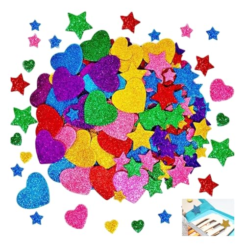 300 Stück Glitzer Sticker,Kinder Moosgummi Aufkleber,Glitzernde Geometrie Deko Stickers Schaumstoff Bunte Sterne Herz Glitzeraufkleber Set,Kunsthandwerk Glitzersticker,für Diy Basteln Selbstklebend von BIBITI