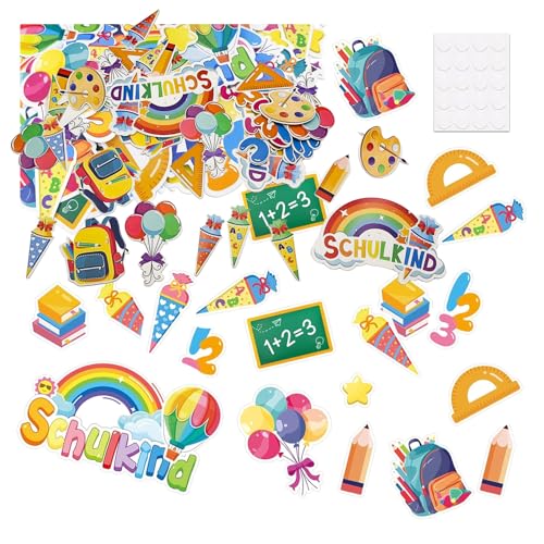 60 Stück Konfetti Einschulung Deko,Schulanfang Mädchen Tischdeko,Junge Schulkind Schuleinführung Streudeko,Schultüte Bunt Dekoration,Bunte Streusel Einschulungsdeko für Schulanfangssaison Schulkinder von BIBITI