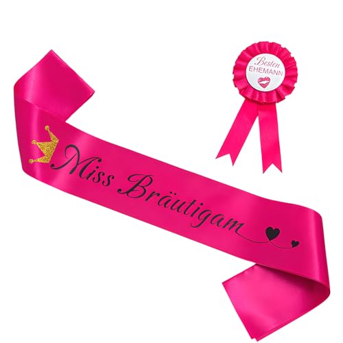 Junggesellenabschied Männer,Jga MäNner Accessoires Jga Schärpe Rosa Miss Bräutigam Abzeichen Button Herren Outfit Lustiger Geschenke Deko Hen Party Decoration Set für Polterabend Bachelorette Festival von BIBITI