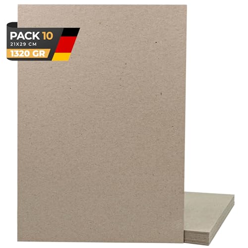 BIBODU 10 Blätter Buchbinderpappe DIN A4 & 1320gr/m2 | Graupappe Graukarton 2mm | Pappe A4 | Kartonpapier ideal für Bastelarbeiten - Buchbinderarbeiten | Finnpappe 2mm | Pappe Zum Basteln von BIBODU