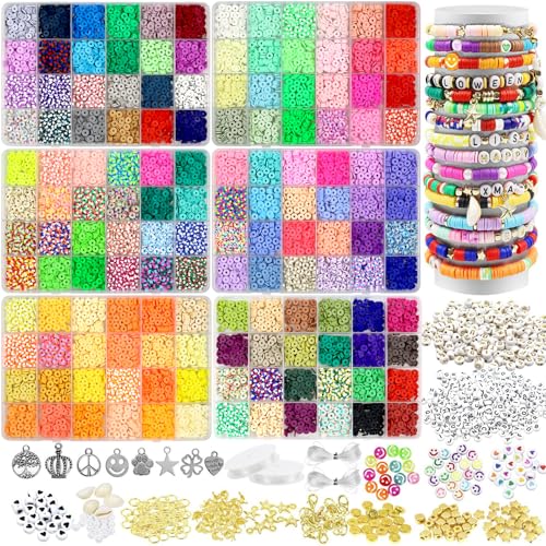 144 Farben 15000 Stück Perlen zum Auffädeln, 6mm Polymer Clay Perlen Set mit Buchstabenperlen, Heishi Perlen für DIY Armbänder Halsketten Handwerk 144 Farben 15000 Stück Perlen zum Auffädeln, 6mm Polymer Clay Perlen Set mit Buchstabenperlen, Heishi Perlen für DIY Armbänder Halsketten Handwerk von BIBOKLTIY