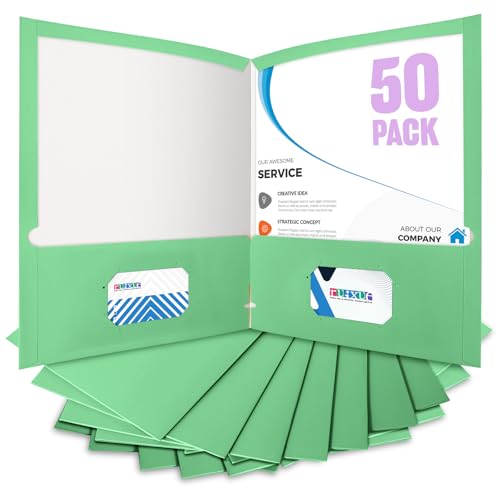 BIBRADAA® 50 Packungen grüne Taschenmappen, wasserfeste Papiermappe, Briefform, für 100 Blatt (50, grün) von BIBRADAA