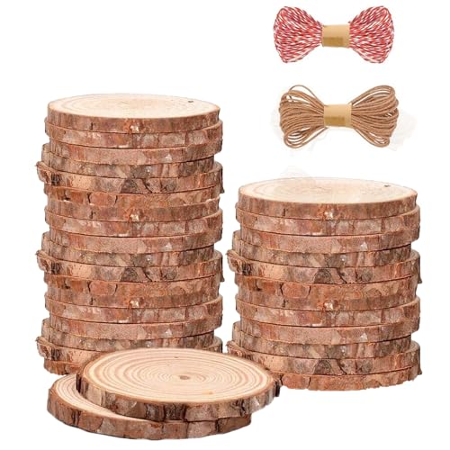 BIBRADAA 32 Stück natürliche Holzscheiben für Tafelaufsätze, 7,9 cm - 8,9 cm, unlackiertes Holz, rund, mit vorgebohrtem Loch und Füßen, Schnur, Holzkekse für selbstgemachte Weihnachtsschmuck, Party BIBRADAA 32 Stück natürliche Holzscheiben für Tafelaufsätze, 7,9 cm - 8,9 cm, unlackiertes Holz, rund, mit vorgebohrtem Loch und Füßen, Schnur, Holzkekse für selbstgemachte Weihnachtsschmuck, Party von BIBRADAA