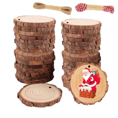 BIBRADAA 32 Stück natürliche Holzscheiben für Tafelaufsätze, 8,9 cm - 9,9 cm, unlackiertes Holz, rund, mit vorgebohrtem Loch und Füßen, Schnur, Holzkekse für selbstgemachte Weihnachtsschmuck, Party BIBRADAA 32 Stück natürliche Holzscheiben für Tafelaufsätze, 8,9 cm - 9,9 cm, unlackiertes Holz, rund, mit vorgebohrtem Loch und Füßen, Schnur, Holzkekse für selbstgemachte Weihnachtsschmuck, Party von BIBRADAA
