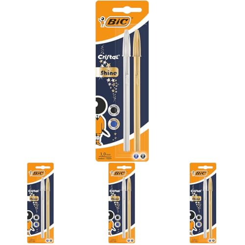 BIC 9213361 Kugelschreiber Cristal Shine, sortiert, 2 Stück, Schreibfarbe blau/schwarz (Packung mit 4) von BIC Cristal