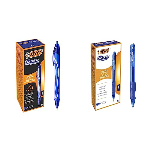 BIC Gel-ocity Quick Dry Tintenroller, Gelstifte in Blau & BIC Gel-ocity Original Tintenroller, Gelstifte in Blau, Strichstärke Medium, Nachfüllbar, 12er Pack von BIC Deutschland