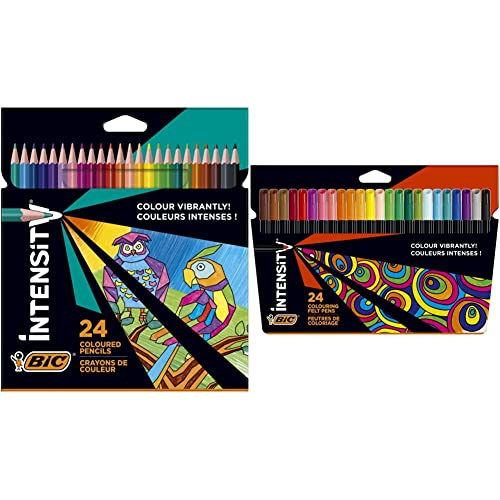 BIC Intensity Buntstifte, Dreikant-Aquarellstifte, Malstifte in 24 Farben, Ideal für Schultüte, Einschulung und Schulanfang & Filzstifte, Fasermaler zum Malen, in 24 auswaschbaren Farben von BIC Intensity