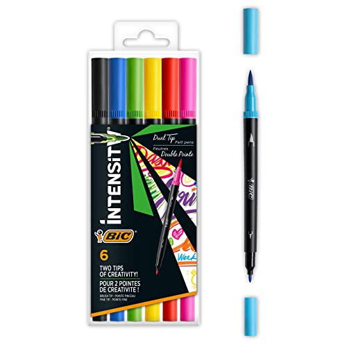 BIC Intensity Filzstifte Set, Dual Tip Brush Pen zum Malen in 6 verschiedenen Farben, mit dicker und dünner Spitze von BIC Intensity